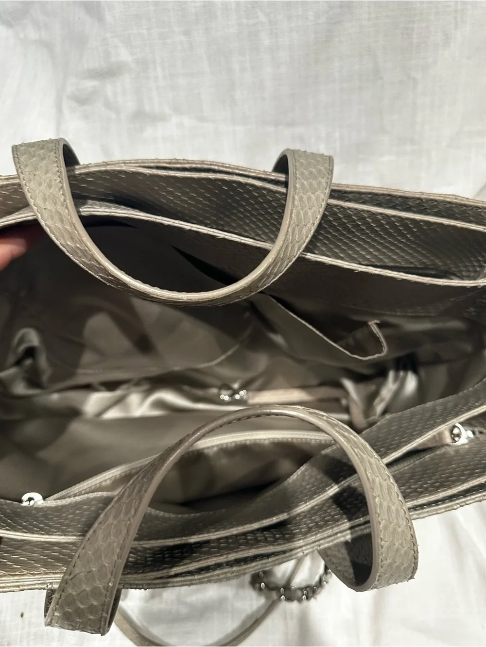 Chanel Grey Quilted Leather Tote with CC Charm